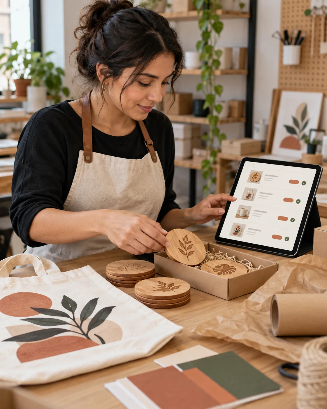 Emprendedora revisando en Ofiria un pedido personalizado