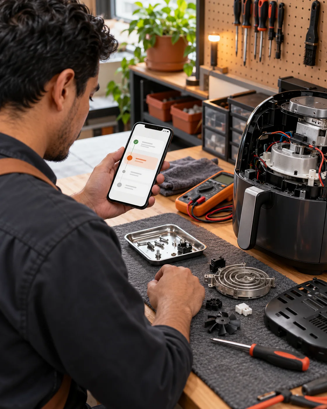 Técnico actualizando en Ofiria el avance de una reparación